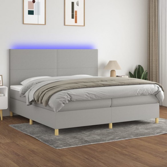 Sommier à lattes de lit et matelas et LED Gris clair 200x200 cm