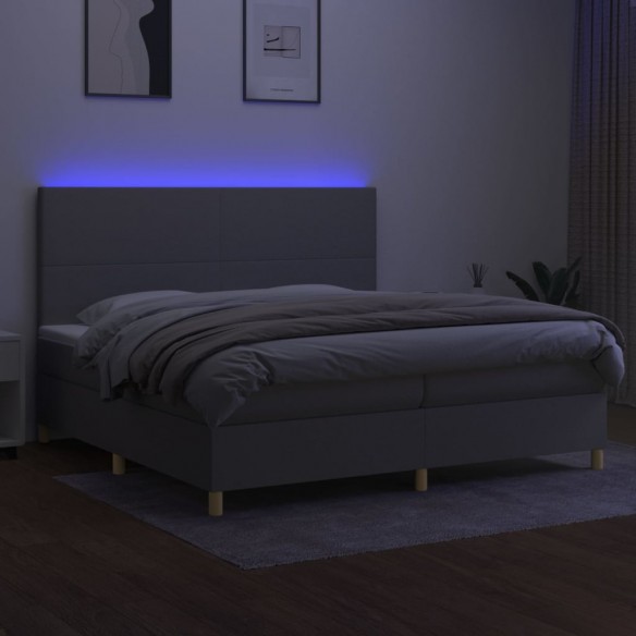 Sommier à lattes de lit et matelas et LED Gris clair 200x200 cm