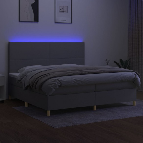 Cadre de lit et matelas et LED Gris clair 200x200 cm