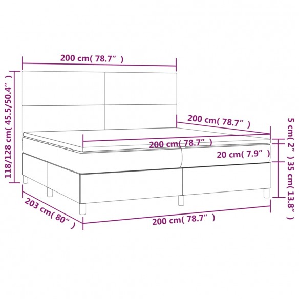 Sommier à lattes de lit et matelas et LED Gris clair 200x200 cm