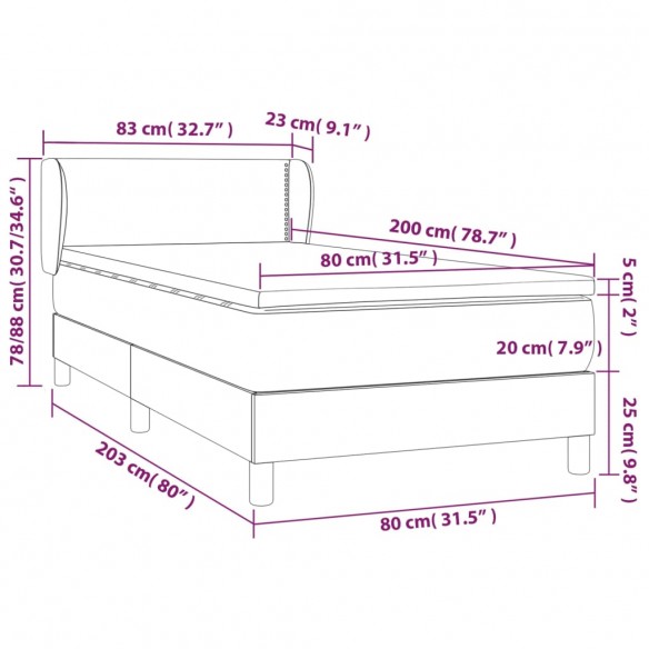 Cadre de lit et matelas Noir 80x200 cm Velours