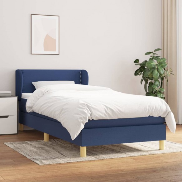 Sommier à lattes de lit avec matelas Bleu 90x190 cm Tissu