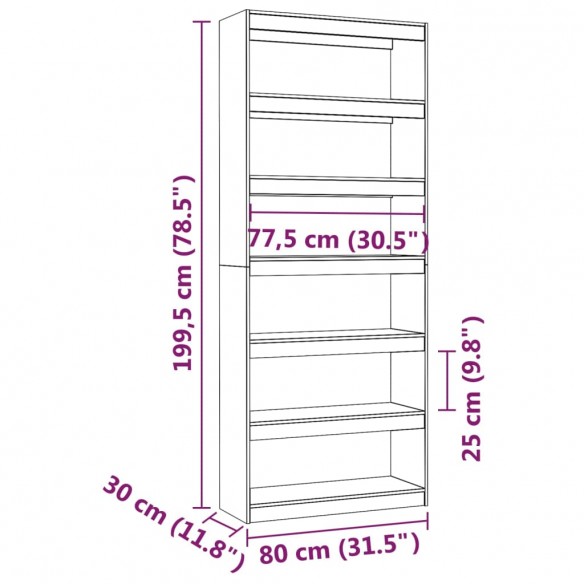 Bibliothèque/Séparateur de pièce 80x30x199,5 cm Pin massif