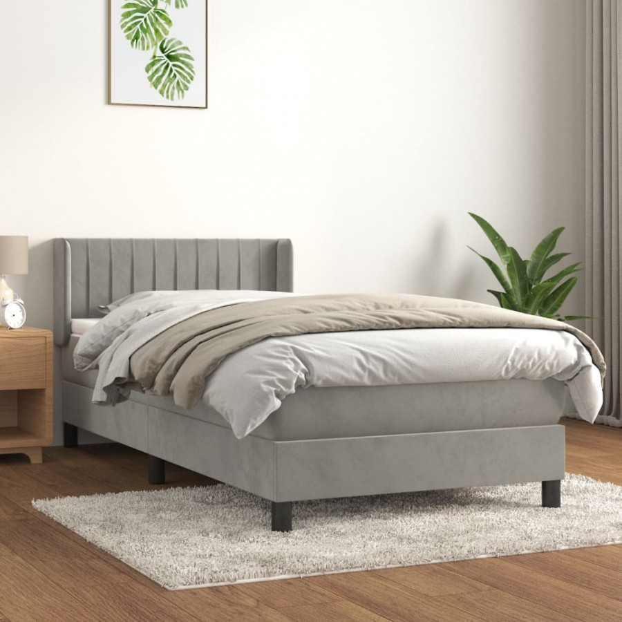 Cadre de lit et matelas Gris clair 100x200cm Velours