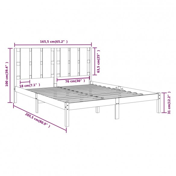 Cadre de lit Bois de pin massif 160x200 cm