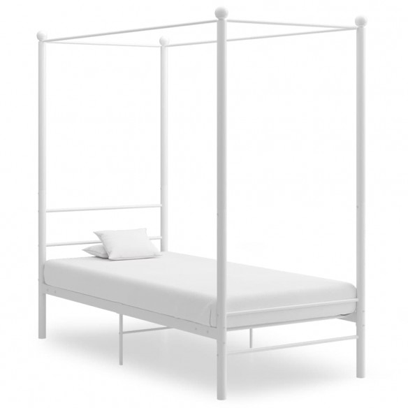 Cadre de lit à baldaquin Blanc Métal 100x200 cm