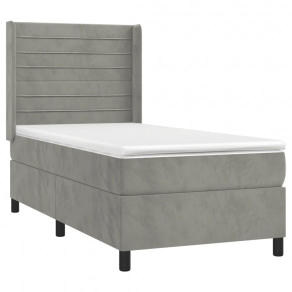 Cadre de lit et matelas Gris clair 80x200 cm Velours