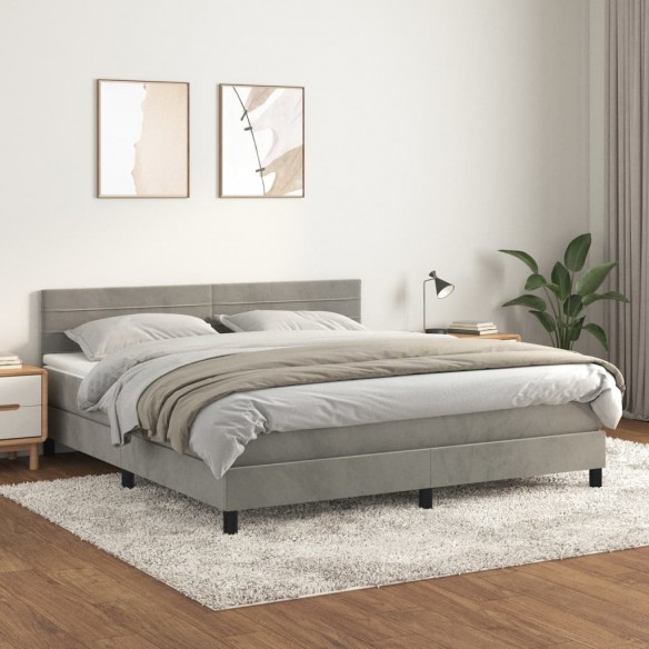 Cadre de lit et matelas Gris clair 160x200cm Velours