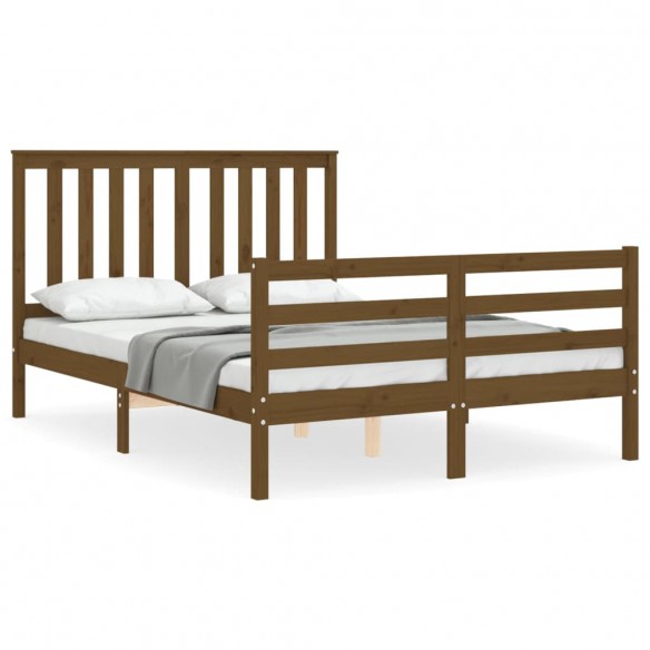 Cadre de lit tête de lit marron miel petit double bois massif
