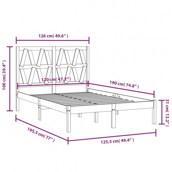 Cadre de lit bois de pin massif 120x190 cm petit double