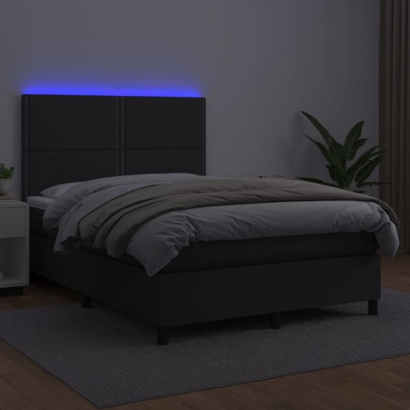 Sommier à lattes de lit avec matelas et LED Noir 140x200 cm
