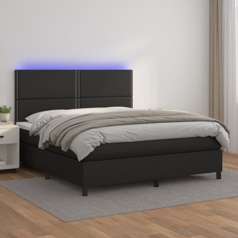 Sommier à lattes de lit avec matelas et LED Noir 160x200 cm