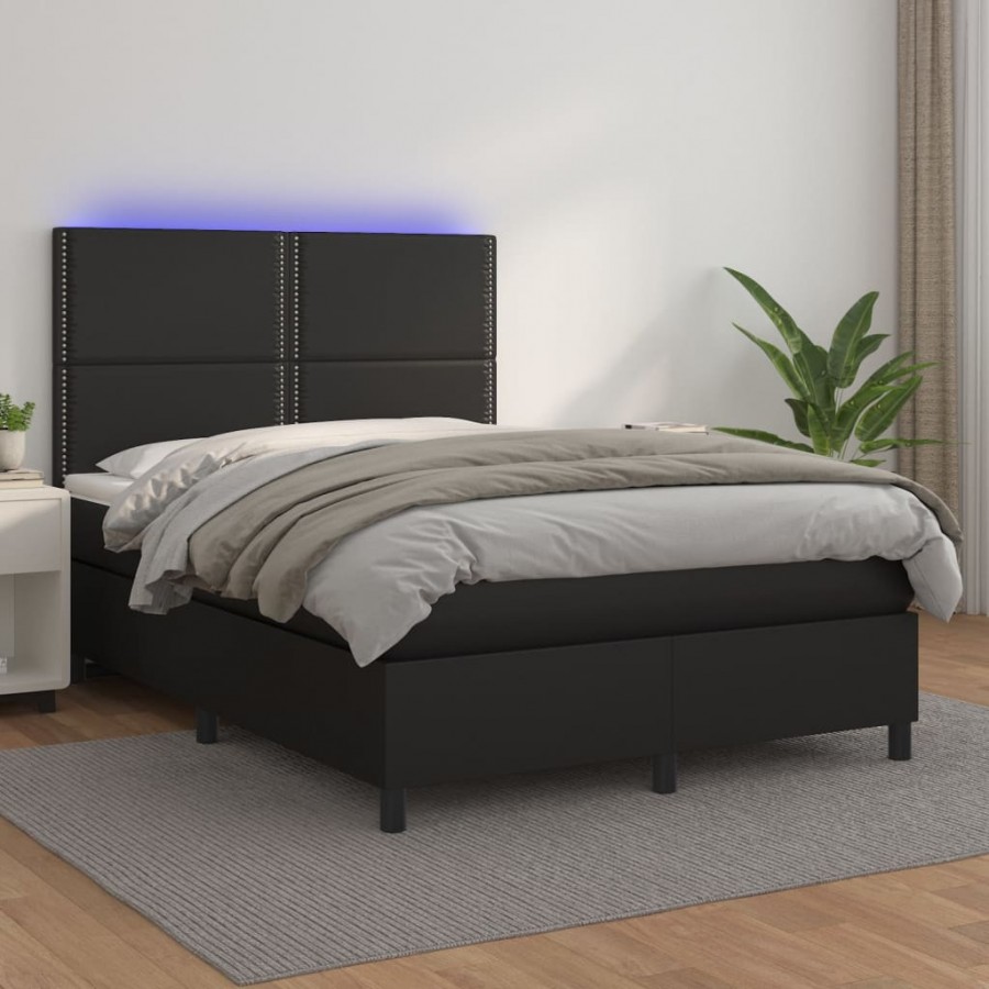 Sommier à lattes de lit avec matelas et LED Noir 140x190 cm