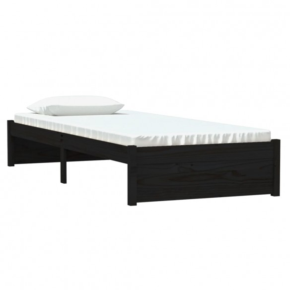 Cadre de lit Noir Bois massif 75x190 cm Petit simple