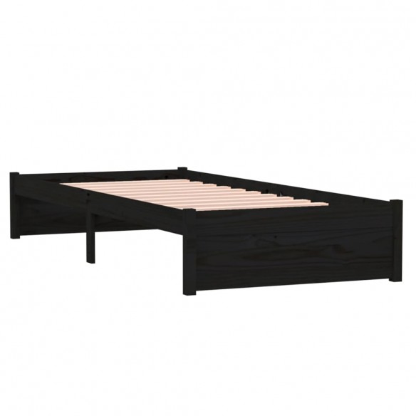 Cadre de lit Noir Bois massif 75x190 cm Petit simple