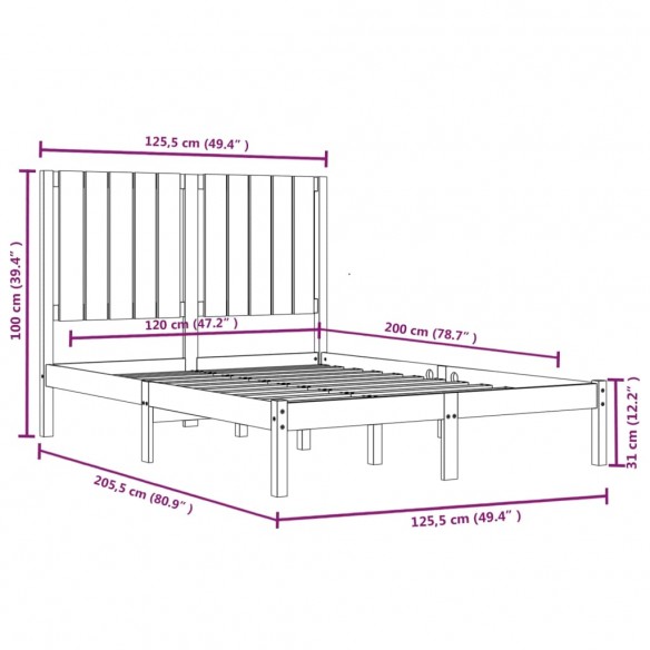 Cadre de lit Bois de pin massif 120x200 cm