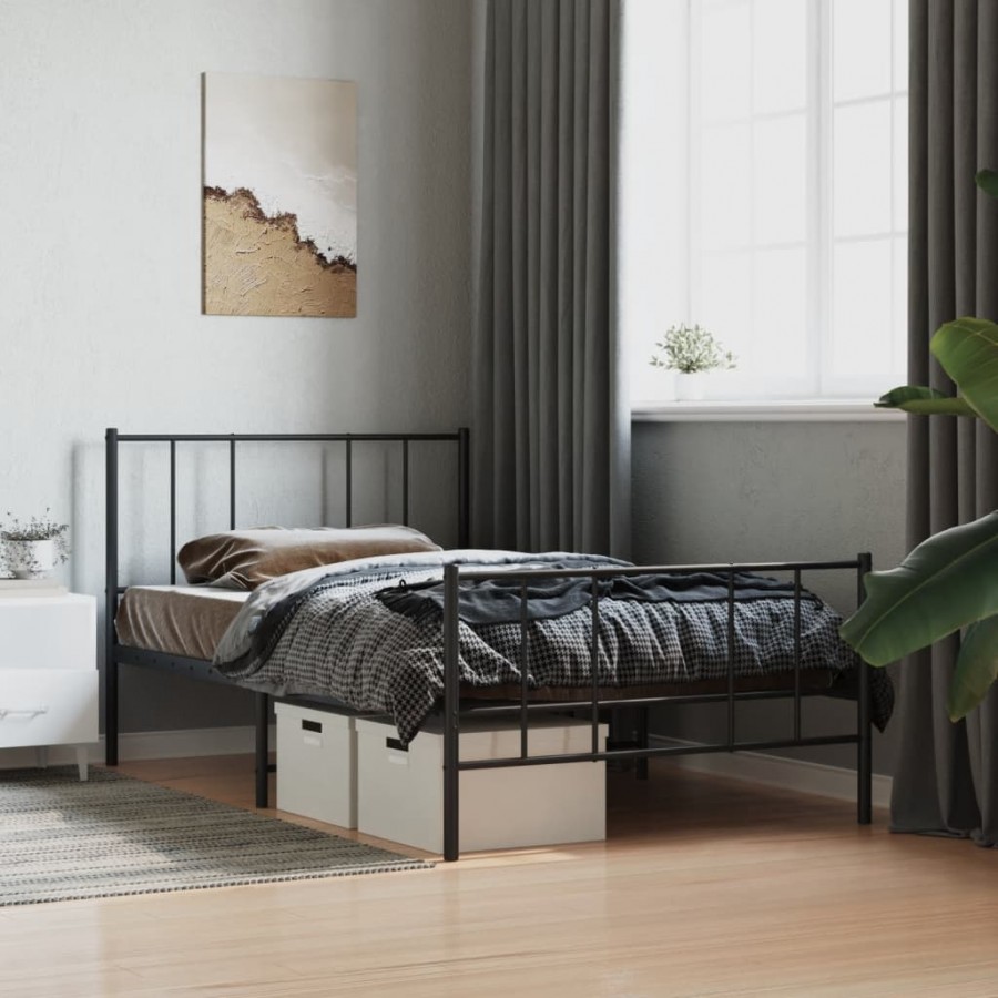 Cadre de lit métal avec tête de lit/pied de lit noir 90x200 cm