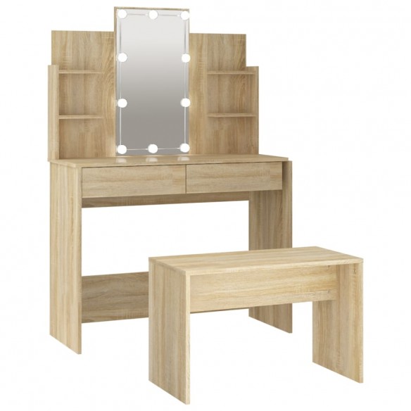 Ensemble de coiffeuse avec LED Chêne sonoma Bois d'ingénierie