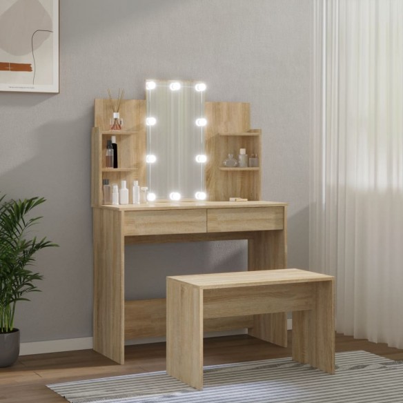 Ensemble de coiffeuse avec LED Chêne sonoma Bois d'ingénierie