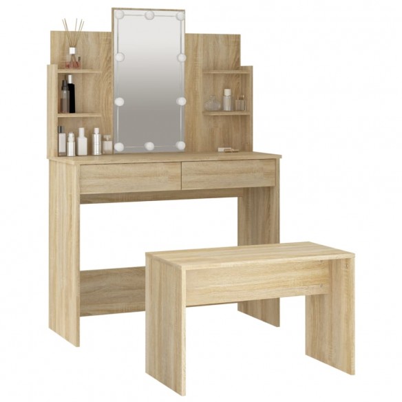 Ensemble de coiffeuse avec LED Chêne sonoma Bois d'ingénierie