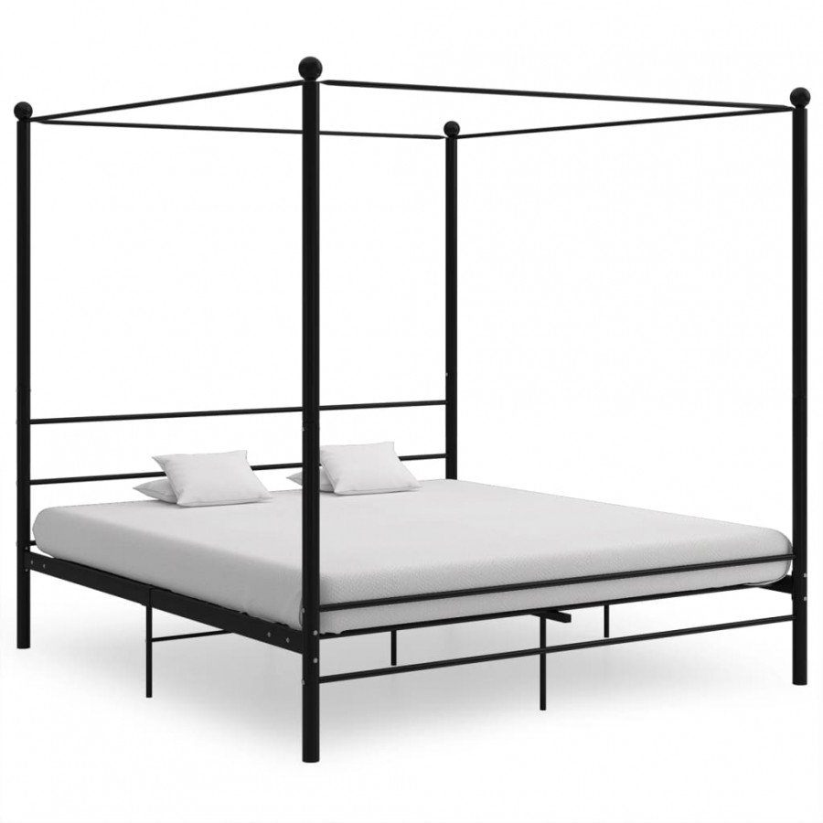 Cadre de lit à baldaquin Noir Métal 200x200 cm