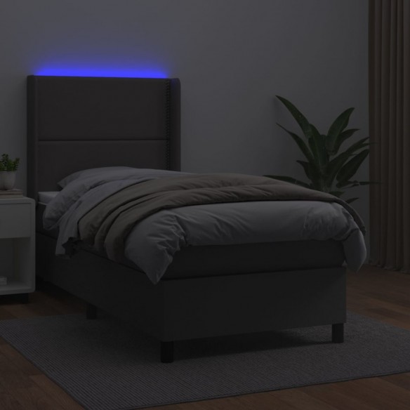 Sommier à lattes de lit matelas LED Gris 90x190 cm Similicuir