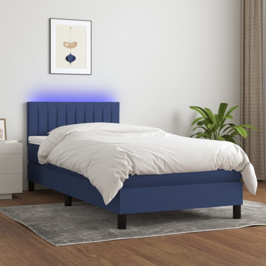 Sommier à lattes de lit avec matelas LED Bleu 100x200 cm Tissu