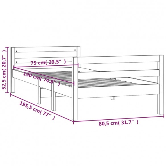 Cadre de lit Blanc 75x190 cm Bois de pin massif