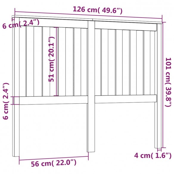 Tête de lit Marron miel 126x6x101 cm Bois massif de pin