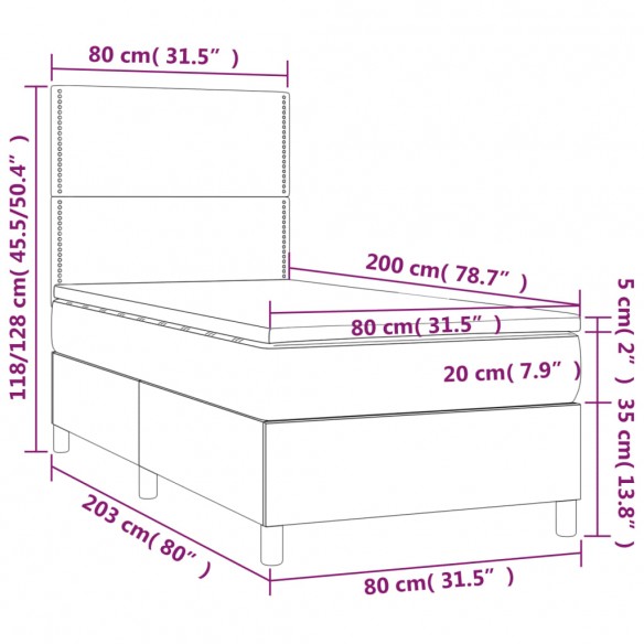 Cadre de lit avec matelas et LED Gris 80x200 cm