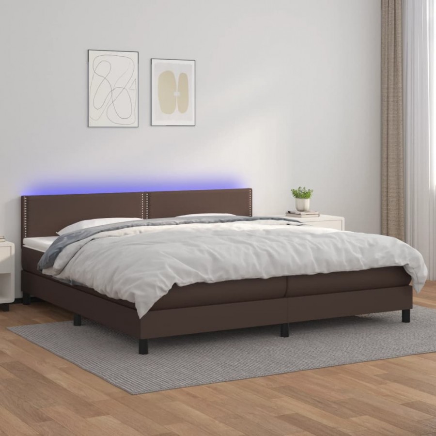 Cadre de lit avec matelas et LED Marron 200x200cm