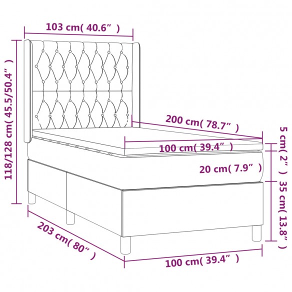 Cadre de lit matelas et LED Noir 100x200 cm Velours