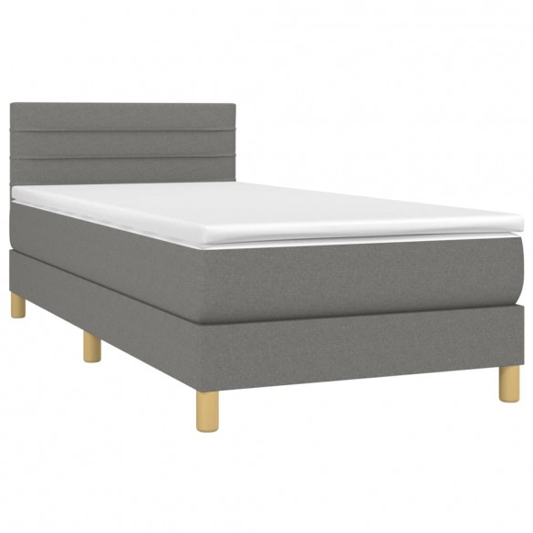 Cadre de lit et matelas et LED Gris foncé 100x200 cm