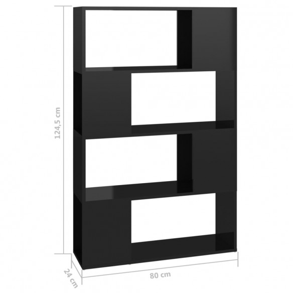 Bibliothèque/Séparateur de pièce Noir brillant 80x24x124,5 cm