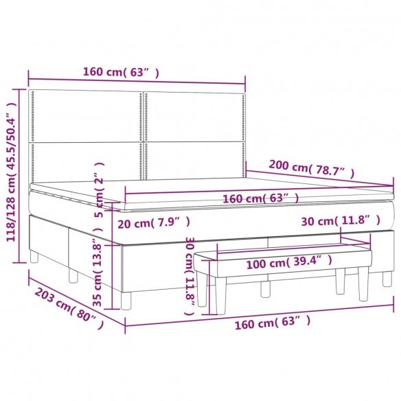 Cadre de lit et matelas Gris foncé 160x200cm Velours