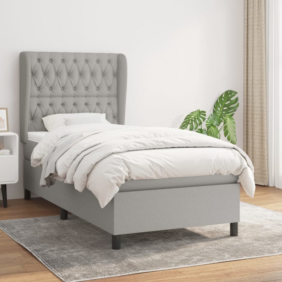 Sommier à lattes de lit avec matelas Gris clair 90x200 cm Tissu