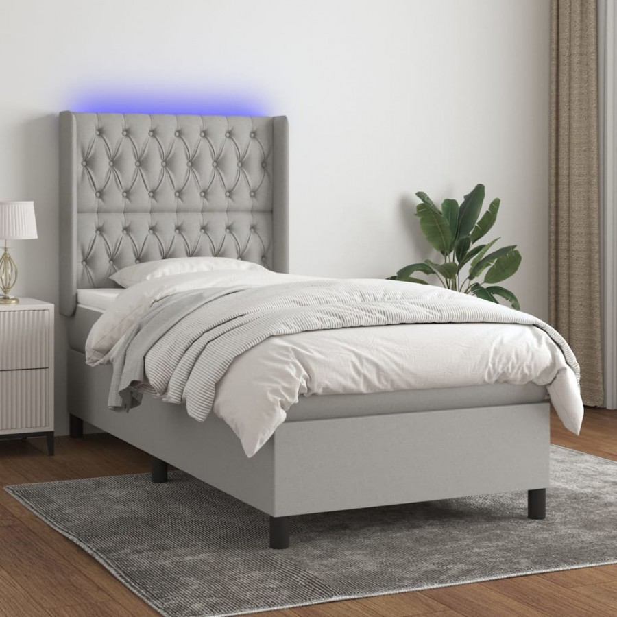 Cadre de lit matelas LED Gris clair 90x200cm Tissu