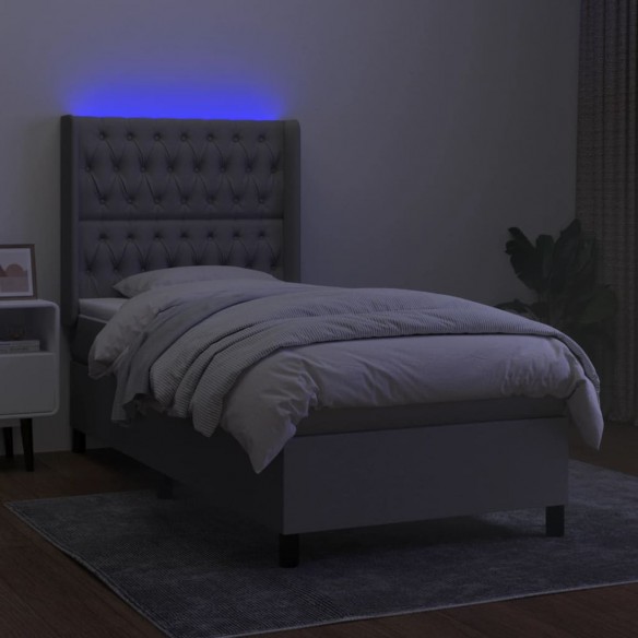 Cadre de lit matelas LED Gris clair 90x200cm Tissu