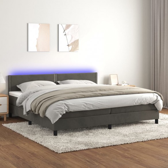 Sommier à lattes de lit avec matelas LED Gris foncé 200x200 cm