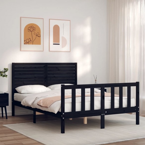 Cadre de lit avec tête de lit noir 140x190 cm bois massif
