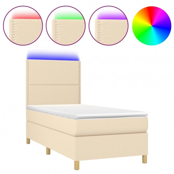 Cadre de lit et matelas et LED Crème 90x190 cm Tissu