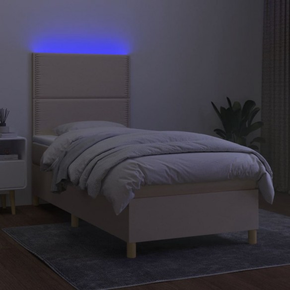 Cadre de lit et matelas et LED Crème 90x190 cm Tissu