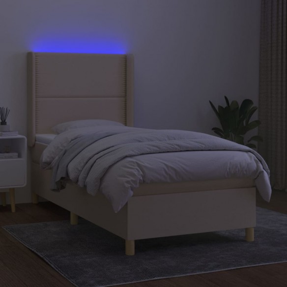 Sommier à lattes de lit matelas et LED Crème 90x200 cm Tissu