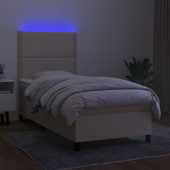 Sommier à lattes de lit et matelas et LED Crème 90x200 cm Tissu