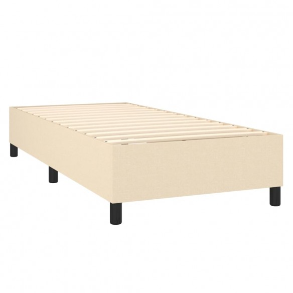 Sommier à lattes de lit et matelas et LED Crème 90x200 cm Tissu