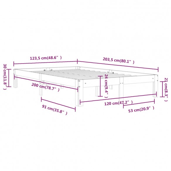 Cadre de lit Bois de pin massif 120x200 cm