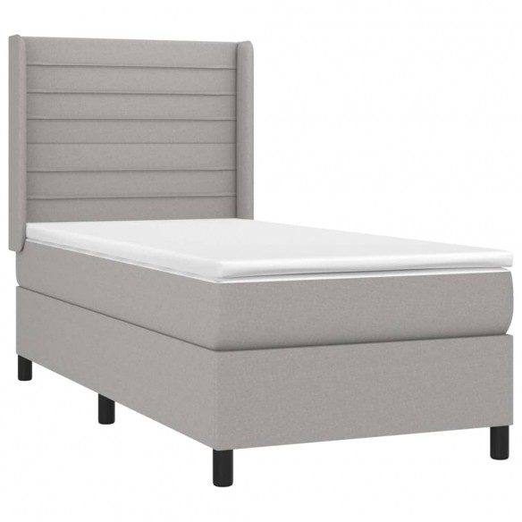 Cadre de lit avec matelas Gris clair 100x200cm Tissu