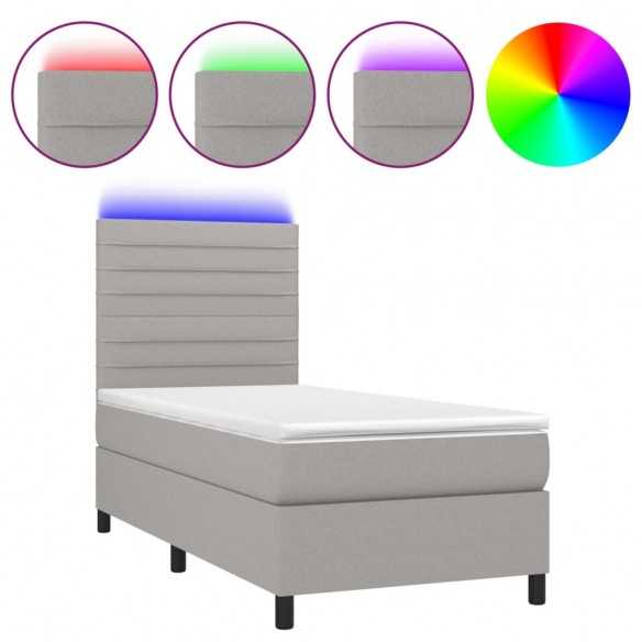 Cadre de lit et matelas et LED Gris clair 100x200 cm