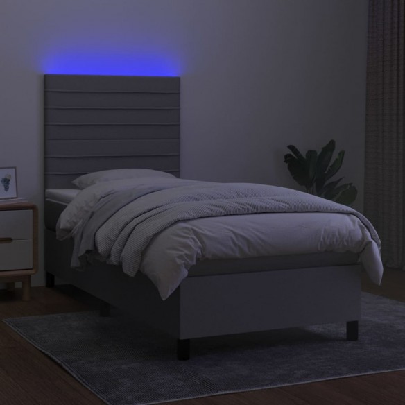 Cadre de lit et matelas et LED Gris clair 100x200 cm