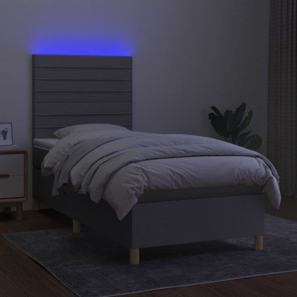 Sommier à lattes de lit matelas et LED Gris clair 100x200 cm